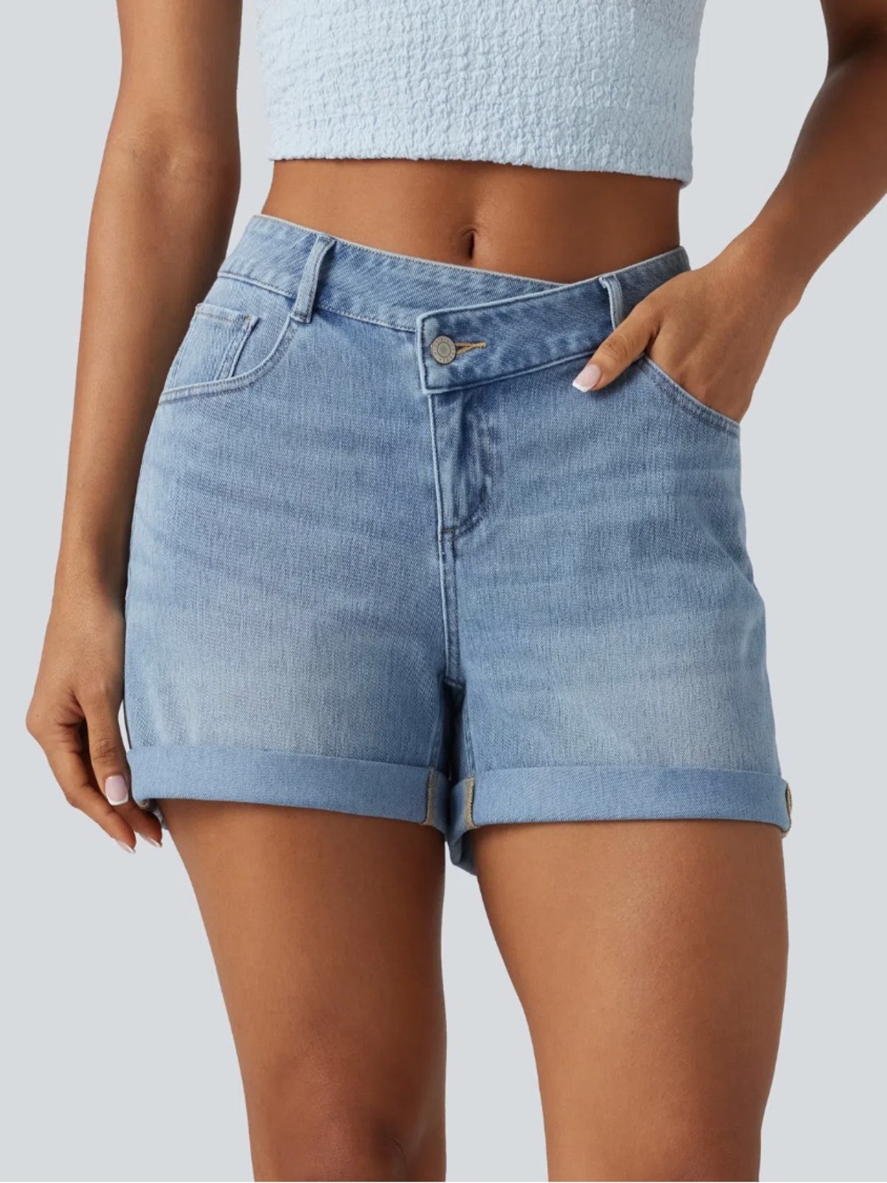 NWT - High-Rise Light Blue Denim Roll-Cuff Shorts